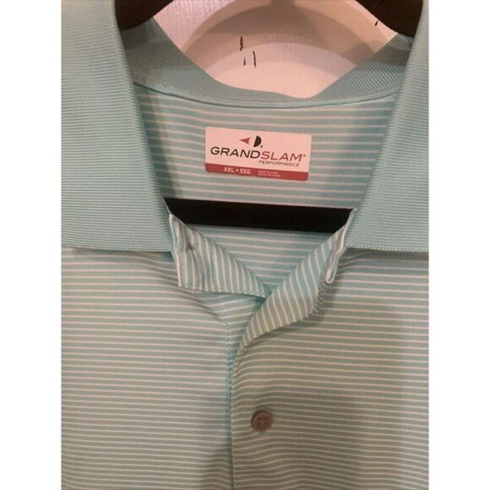Grand Slam Teal Blue Striped Polo Short Sleeves Golf Shirt men's 2XL Striped - Picture 2 of 5